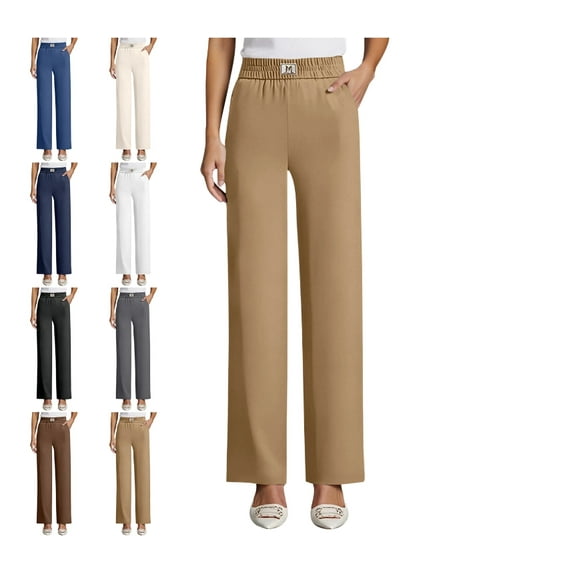 Drape High-Rise Silky Soft Pull-On Stretch Comfort Pants for Women Camel L