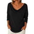 thumbnail image 1 of Drape Neck Tops for Women, Yigetop Ladies' Fashionable Casual Loose Solid Color Pile Collar Pullover Long Sleeved T Shirt Top Womens Cowl Neck Tops Black L, 1 of 9