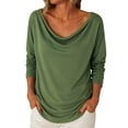 thumbnail image 1 of Drape Neck Tops for Women, Yigetop Ladies' Fashionable Casual Loose Solid Color Pile Collar Pullover Long Sleeved T Shirt Top Womens Cowl Neck Tops Green 2XL, 1 of 9