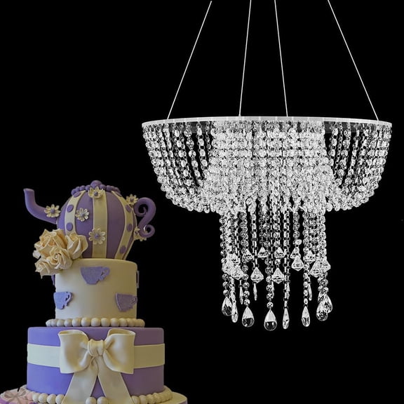 Drape Suspended Wedding Cake Swing Stand, Hanging Acrylic Chandelier Cake Dessert Stand Holder Rack with Cake Display Stand for Wedding Birthday Party Decoration (Acrylic , 60cm)