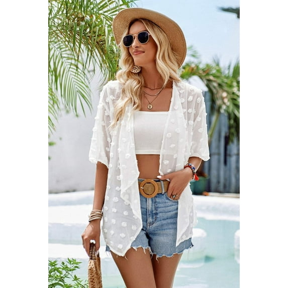 Draped Collar Swiss Dot Cover Up Cardigan Top