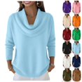 thumbnail image 1 of Draped Cowl Neck Sweater for Women, Office Casual Long Sleeve Pullover Top Relaxed Fit Ribbed Layering Fall Winter Sweater, 1 of 5