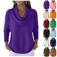 thumbnail image 1 of Draped Cowl Neck Sweater for Women, Office Casual Long Sleeve Pullover Top Relaxed Fit Ribbed Layering Fall Winter Sweater, 1 of 7