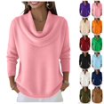 thumbnail image 1 of Draped Cowl Neck Sweater for Women, Office Casual Long Sleeve Pullover Top Relaxed Fit Ribbed Layering Fall Winter Sweater, 1 of 7
