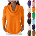 thumbnail image 1 of Draped Cowl Neck Sweater for Women, Office Casual Long Sleeve Pullover Top Relaxed Fit Ribbed Layering Fall Winter Sweater, 1 of 7