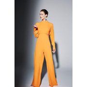 Draped Gathered High Waist Jumpsuit Orange