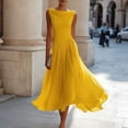 thumbnail image 1 of Draped Neck Midi Dress for Women Sleeveless Cinched Waist Pleated Dresses Summer Wedding Guest Party Cocktail Dresses, L, 1 of 4