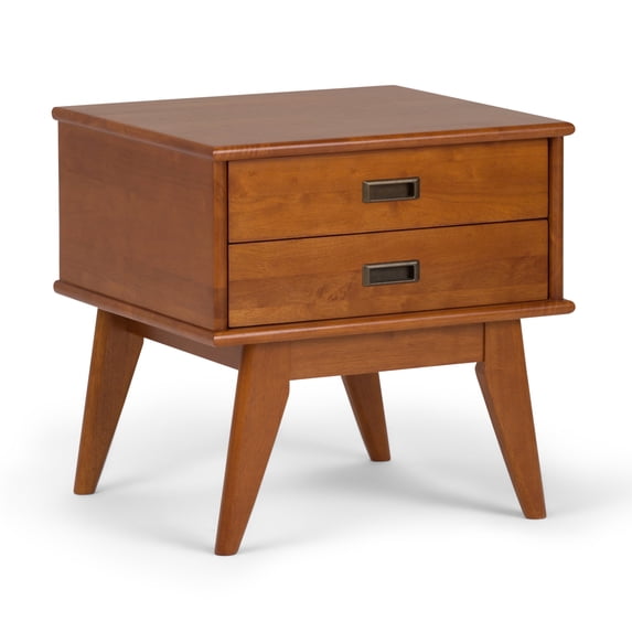Simpli Home Draper 22 inch Wide Solid Wood Mid Century Modern Side Table in Teak Brown
