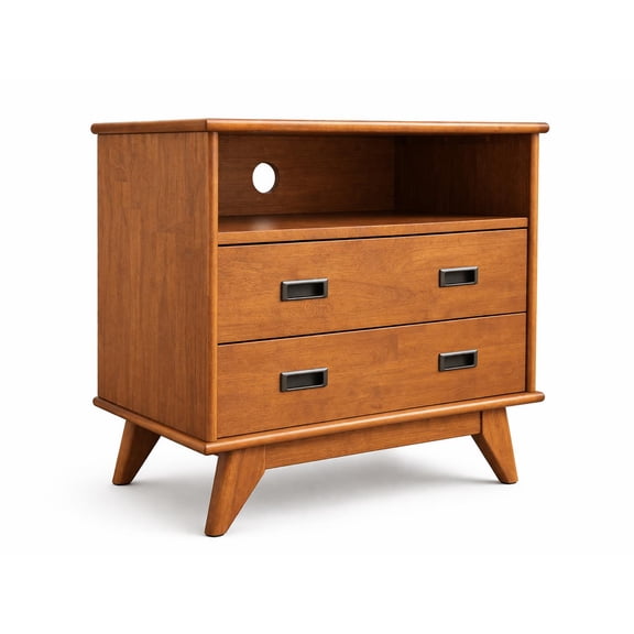 Simpli Home Draper 28W Bedside Table with Bottom Drawers and Top Shelf