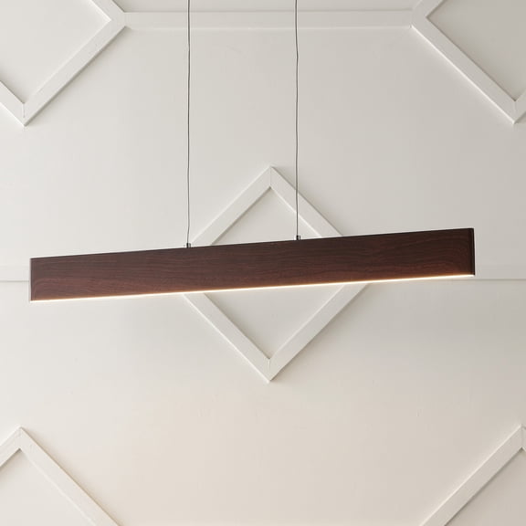JONATHAN Y Draper 32" Adjustable Integrated LED Metal Linear Pendant, Dark Brown Wood Finish