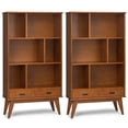 thumbnail image 1 of Simpli Home Draper 35W 6 Cubbie Bookcase with Drawer (Set of 2) in Teak Brown, 1 of 6