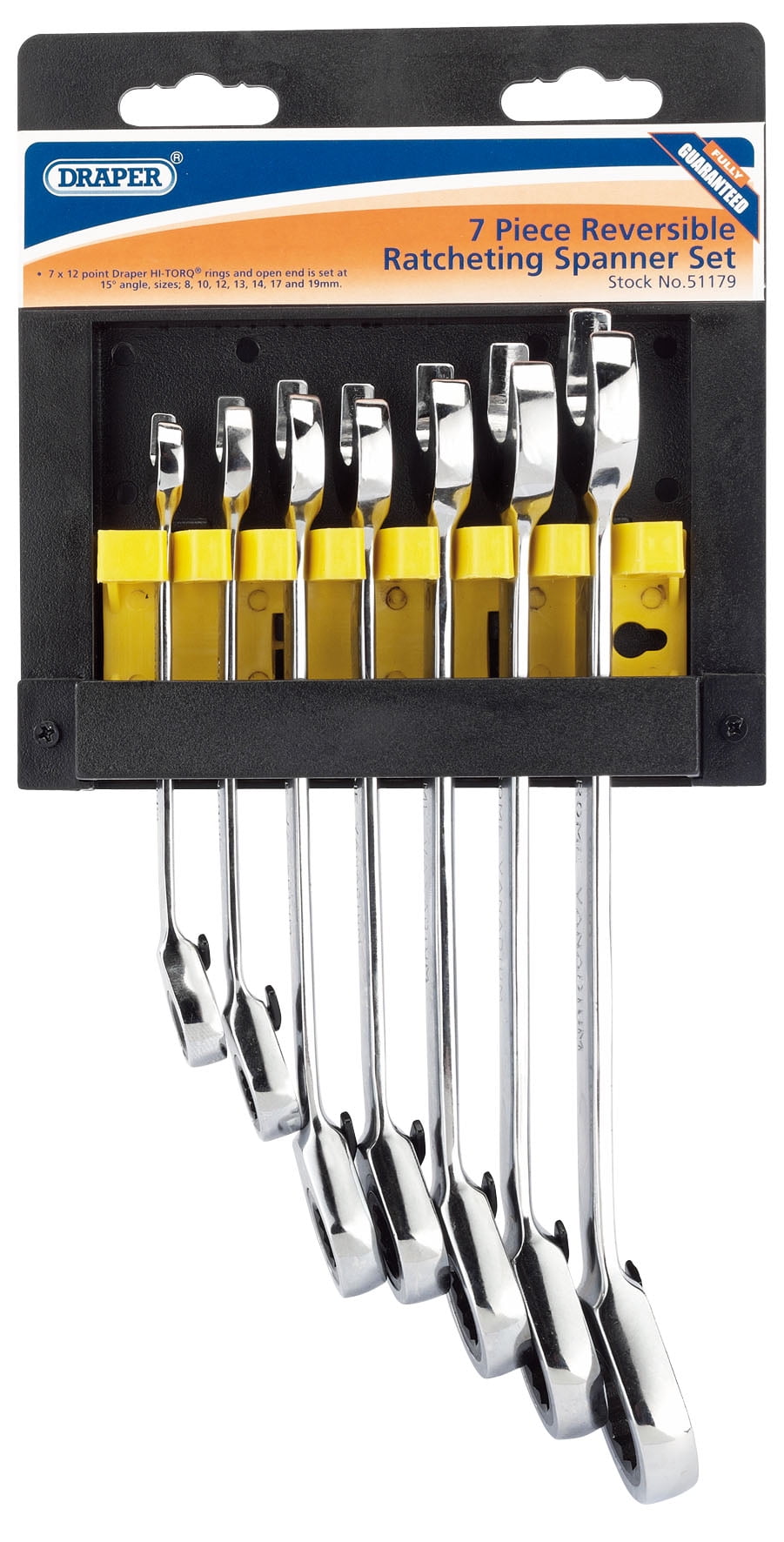 Draper 51179 Metrischer Ratschenringschlüsselsatz, 7-teilig – Chrom-Vanadium-Stahl
