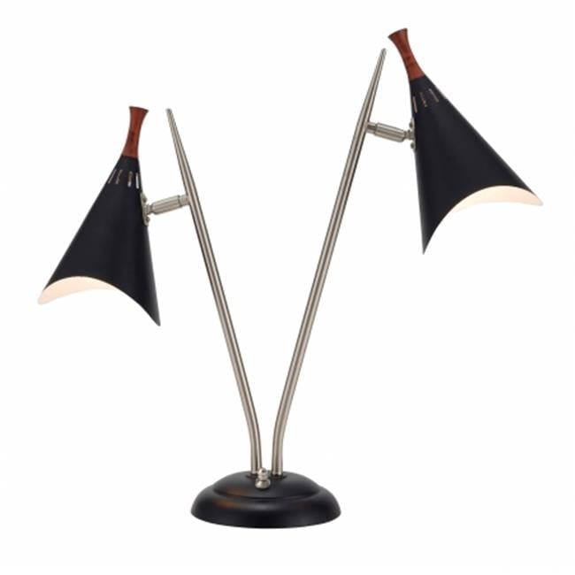 Black Adjustable Mid-Century Modern Dual Shade Desk Lamp