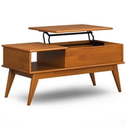 Simpli Home Draper 48 inch Wide Solid Wood Mid Century Modern Lift Top Coffee Table in Teak Brown