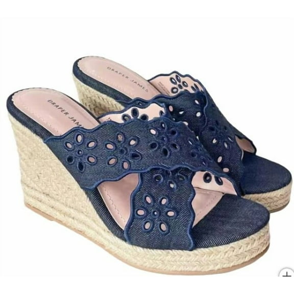 Draper James Emily Women's Wedge Shoes, Navy, 7