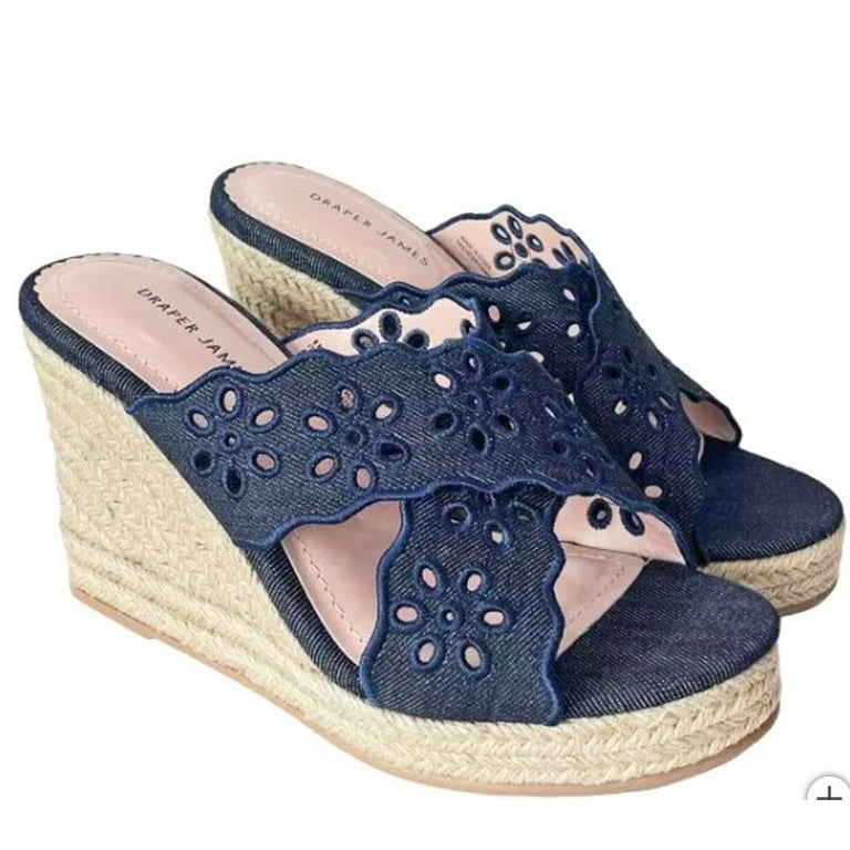 Peep Toe Wedge Sandals Navy Blue Wedge Pumps Eloshman Ladies Espadrille  Wedge Sandals Slingback Peep Toe Work