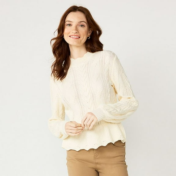 Draper James Women's Knitted Ruffled Sweater XS Ivory