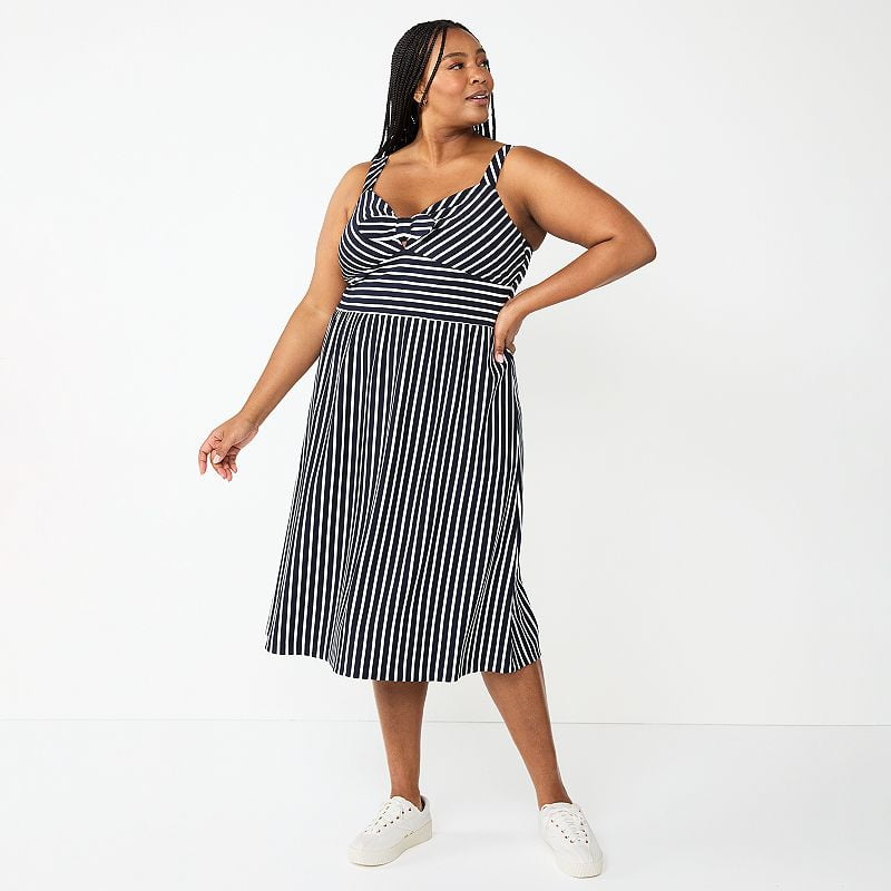 Draper James RSVP Women s Knot Front Sleeveless MIDI Dress with Pockets in Navy White XL Walmart