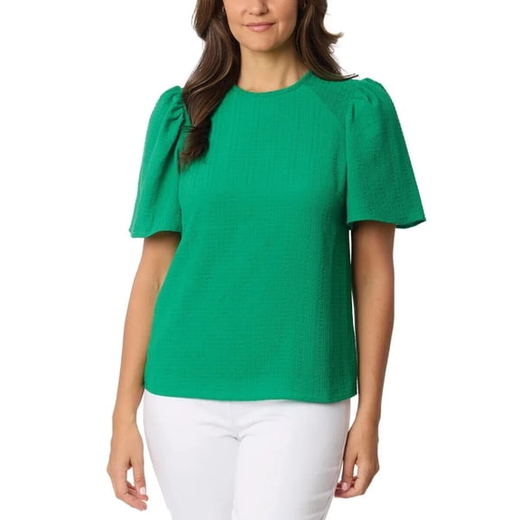Draper James Women's Short Sleeve Flutter Sleeve Crew Neck Blouse & Top, Green, M