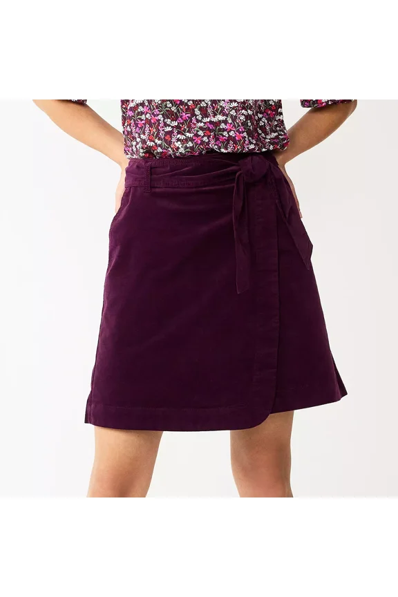 Women's Tie Front Corduroy Mini Skirt Large Plum