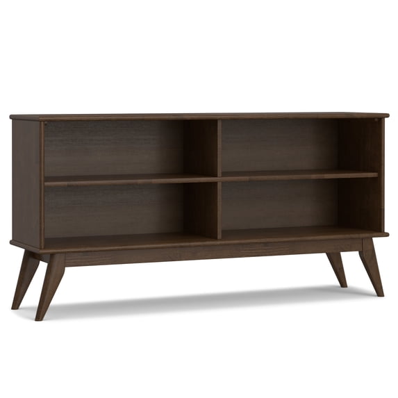 Simpli Home Draper SOLID HARDWOOD 30 inch x 64 inch Mid Century Modern Low Bookcase in Walnut Brown