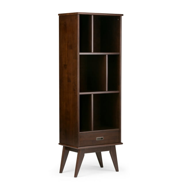 Draper SOLID HARDWOOD 64 inch x 22 inch Mid Century Modern Bookcase and Storage Unit in Medium Auburn Brown