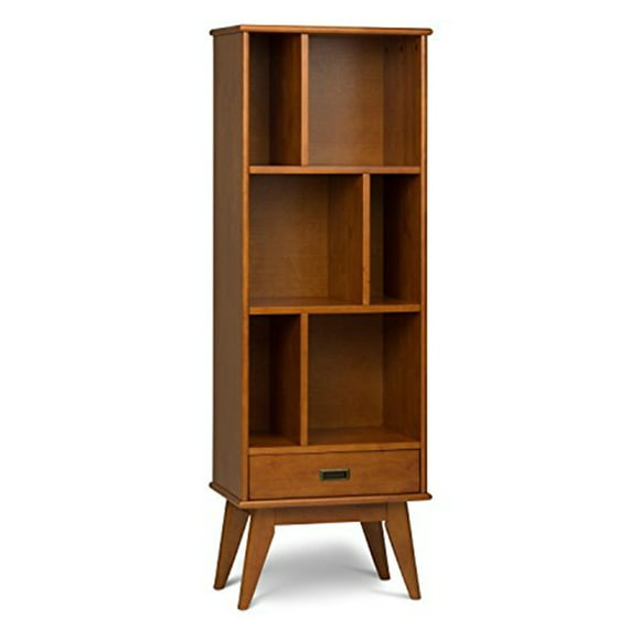 Draper SOLID HARDWOOD 64 inch x 22 inch Mid Century Modern Bookcase and Storage Unit in Teak Brown