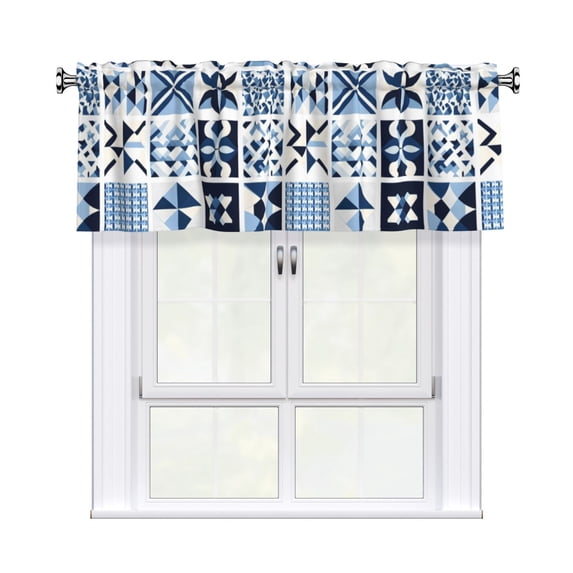 Drapery Wear Rod Short Curtain 54x18in Filter With Light Feature For Easy Installation Rod Free For Bedroom Kitchen Bathroom\r\n Aliceblue Geometric Patterns_2