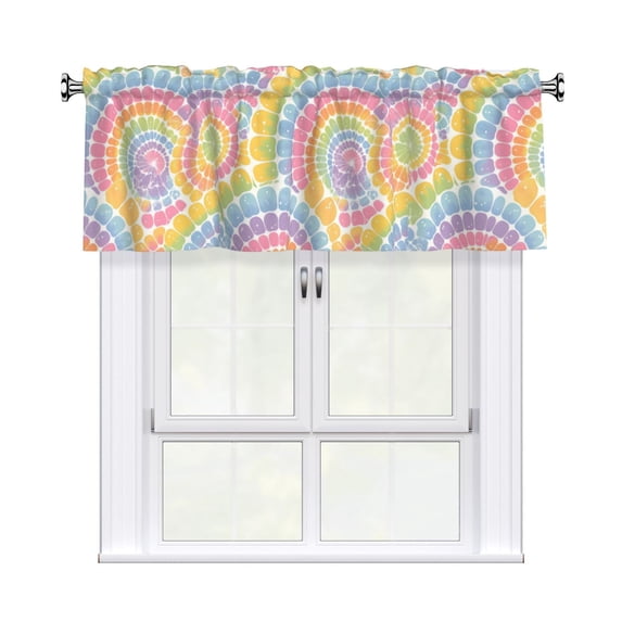 Drapery Wear Rod Short Curtain 54x18in Filter With Light Feature For Easy Installation Rod Free For Bedroom Kitchen Bathroom\r\n Gray Tie-Dye Background Rainbow Colors_2