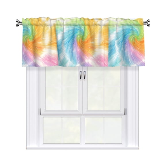 Drapery Wear Rod Short Curtain 54x18in Filter With Light Feature For Easy Installation Rod Free For Bedroom Kitchen Bathroom\r\n Lightgreen Tie Dye Background Rainbow Colors