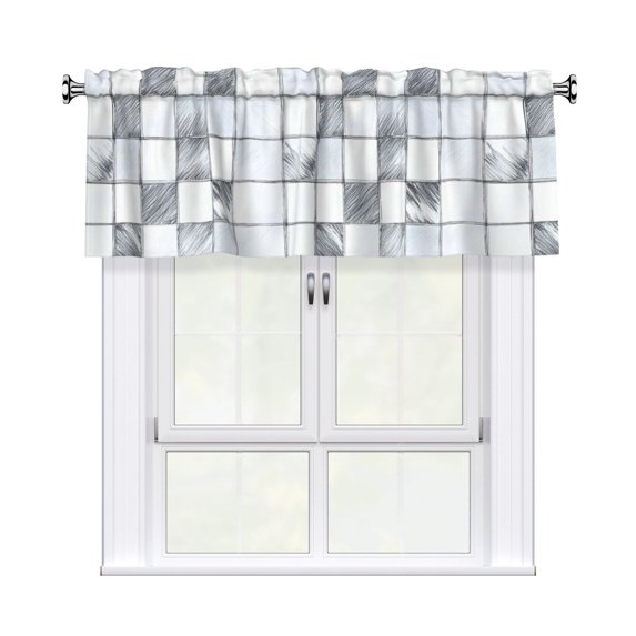 Drapery Wear Rod Short Curtain 54x18in Filter With Light Feature For Easy Installation Rod Free For Bedroom Kitchen Bathroom\r\n Silver Checked Hand-Drawn Sketch_3