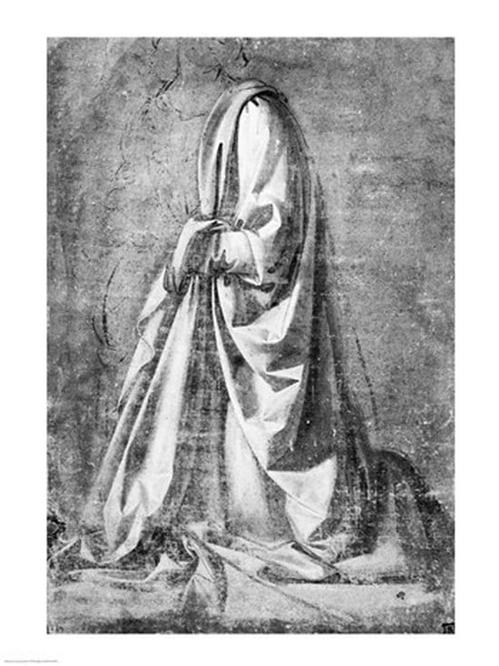 Drapery study for a kneeling figure seen in three-quarter profile to the left c1475 Canvas Art - Leonardo Da Vinci (18 x 24)