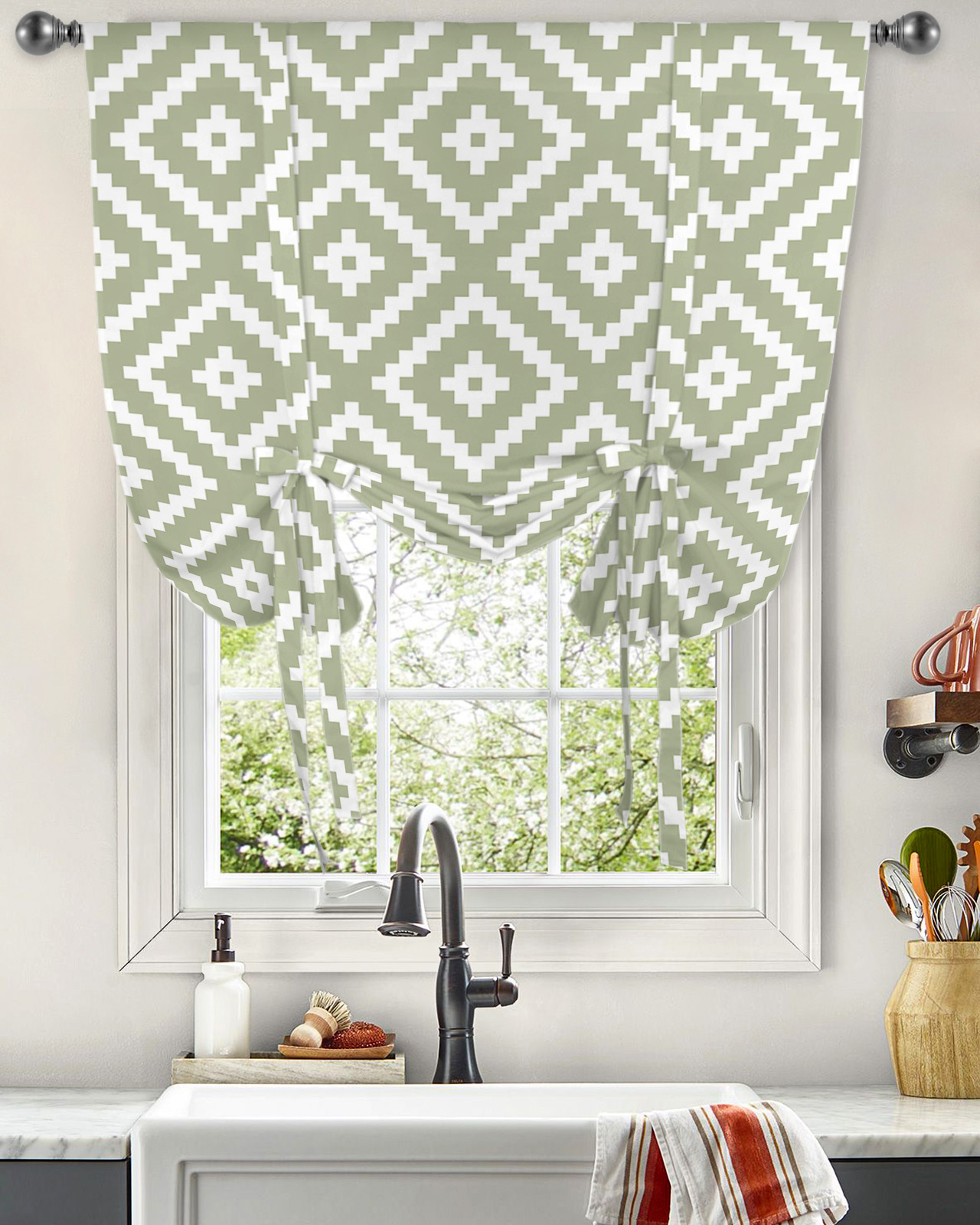 Boyouth Forest Print Rod Pocket Curtain – 46x63 Inch Cotton Linen Look – Room Darkening Tie-Up Curtain For Kids Room