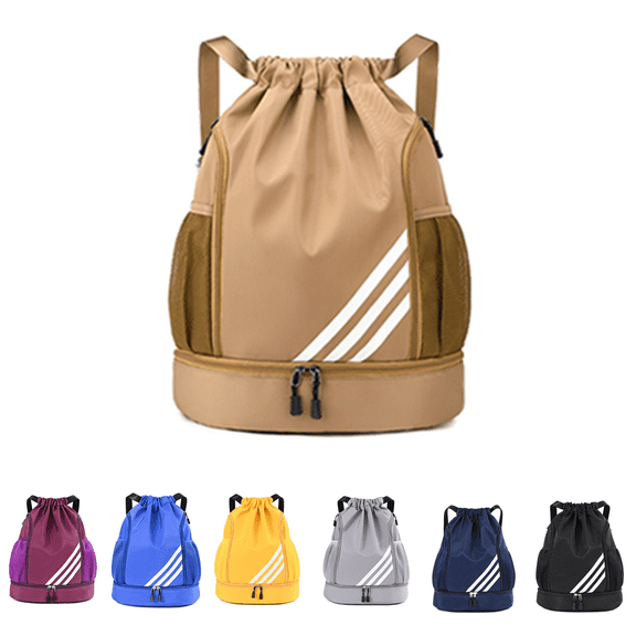 Drasry Drawstring Backpack Resistant String Bag Swimming Gym Sports Bags (Khaki)