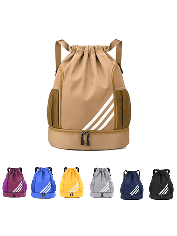 Drawstring Backpack Resistant String Bag Swimming Gym Sports Bags (Khaki)