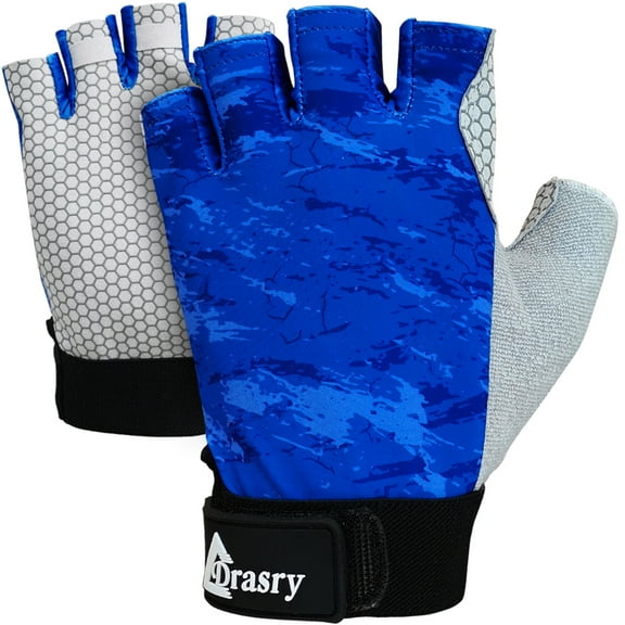 Drasry Fingerless UV Gloves Sun Protection UPF50+SPF for Fishing Kayaking Sailing Glove Blue L