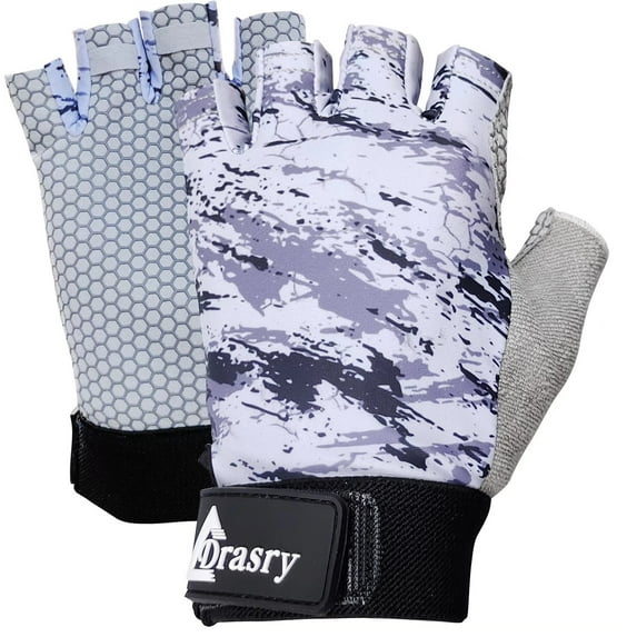 Drasry Fingerless UV Gloves Sun Protection UPF50+SPF for Fishing Kayaking Sailing Glove White L