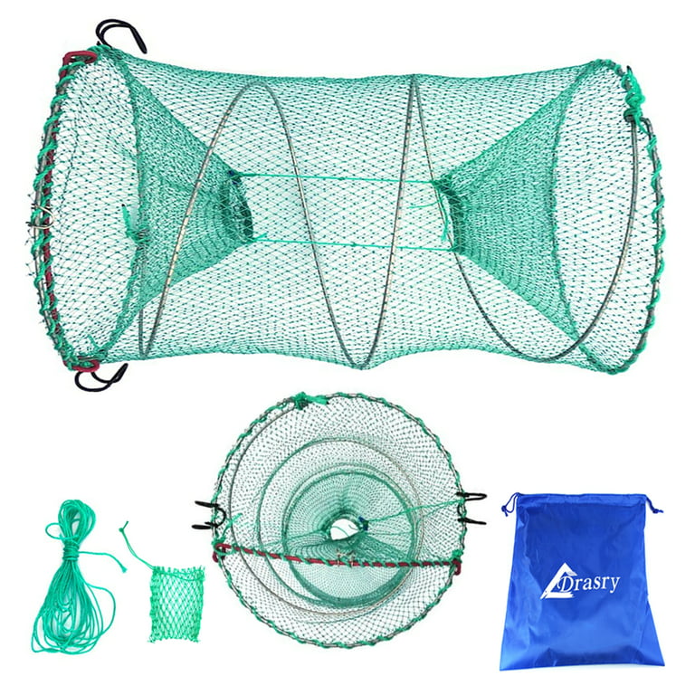 Drasry Fishing Bait Trap 1Pcs Portable Crawfish Shrimp Net Collapsible Fish Cage 15.75 x 11.8in, Green
