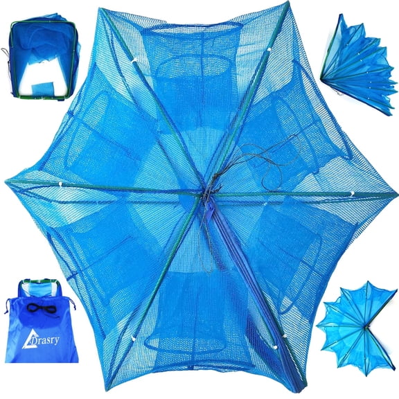 Drasry Fishing Bait Trap Fish Minnow Crayfish Crawdad Shrimp 12 Hole Foldable Cast Net Collapsible Dip Cage