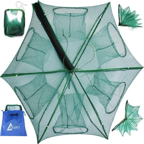 Drasry Fishing Bait Trap Fish Minnow Crayfish Crawdad Shrimp 6 Hole Foldable Cast Net Collapsible Dip Cage