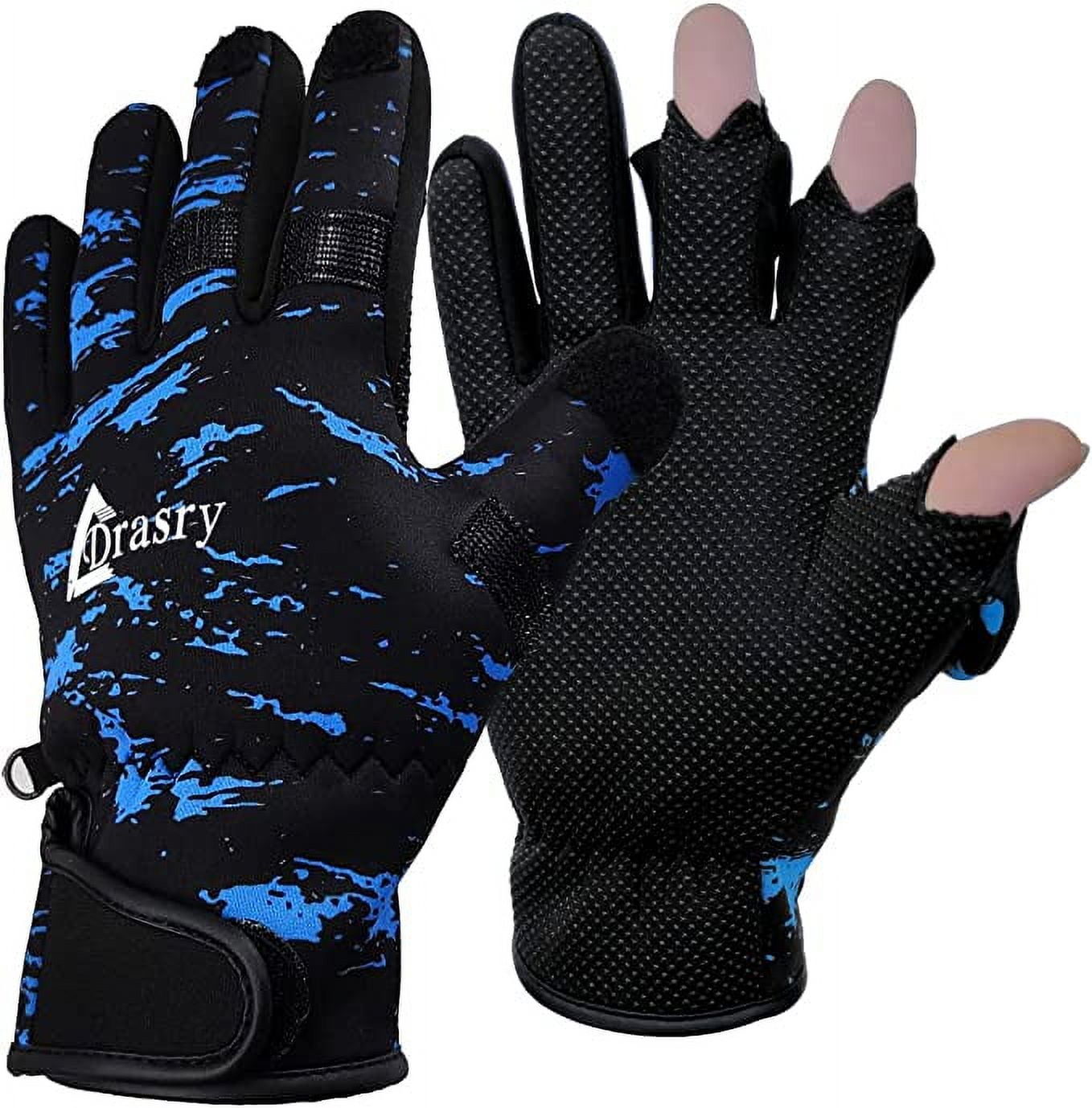 Drasry Neoprene Gloves Touchscreen 3 Cut Fingers Warm Cold Man Woman Winter  Fishing Glove Black XL 