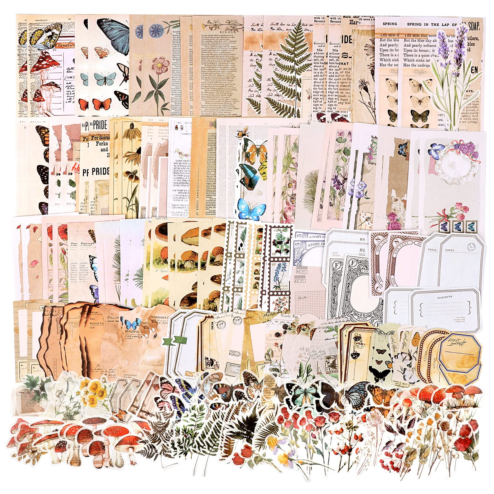 Draupnir 200 Pieces Vintage Scrapbooking Kit - Matte Paper And Washi Stickers For Journaling And Crafts