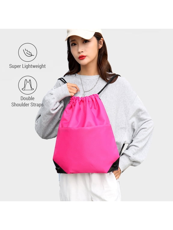 Draw Drawstring Backpack Bag Waterproof Oxford Cloth Draw String Back Sack With Zip Pocket For Sports Traveling Outdoor