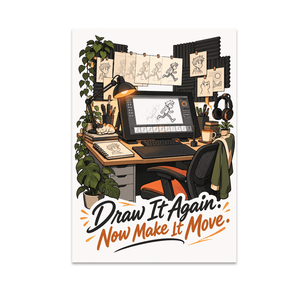 Draw It Again Make It Move Animation Desk Art - Digital Creator - 13x19 Poster Print