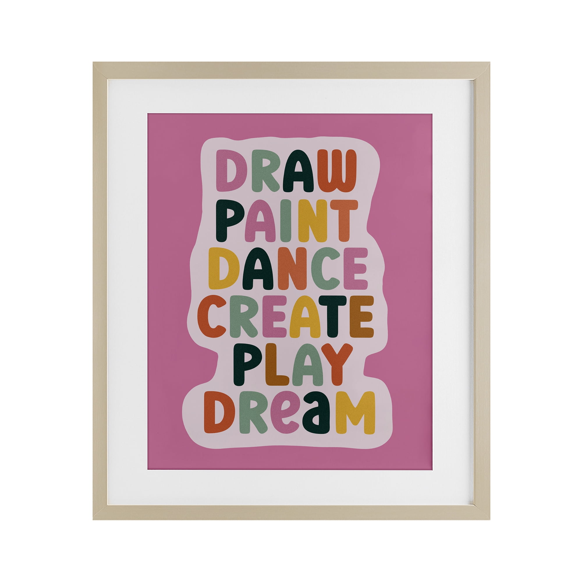 Draw Paint Dance Create Birch Framed Print Under Glass, design by Julia Frost