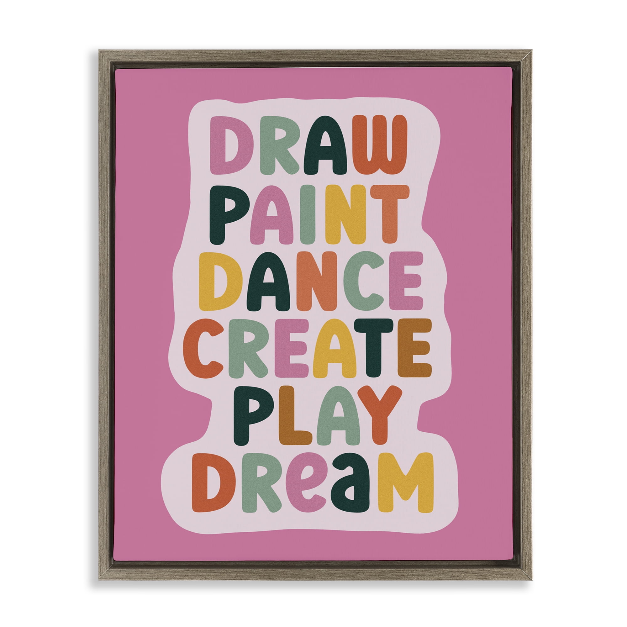 Draw Paint Dance Create Brown Framed Floater Canvas Wall Art, design by Julia Frost