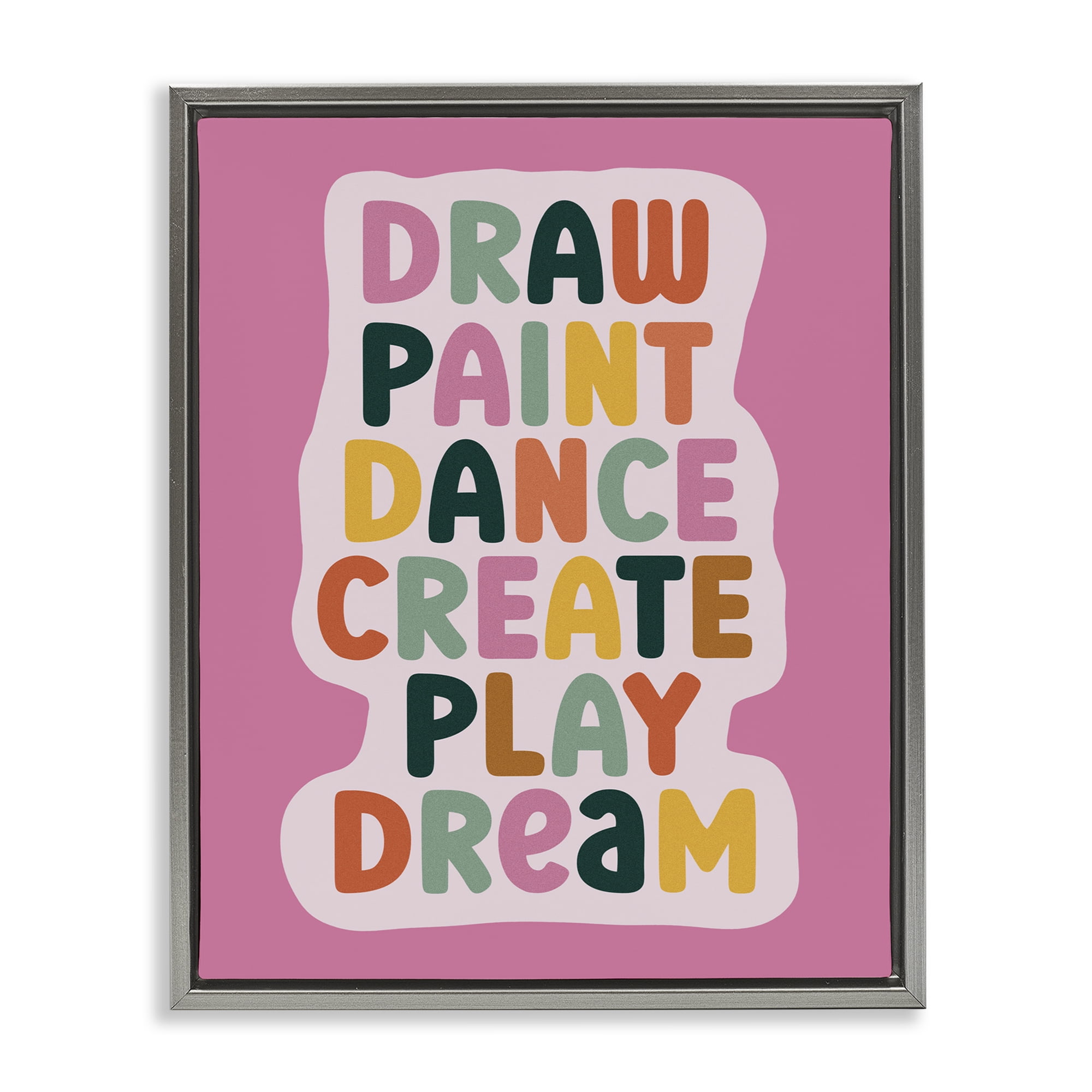 Draw Paint Dance Create Gray Framed Floater Canvas Wall Art, design by Julia Frost