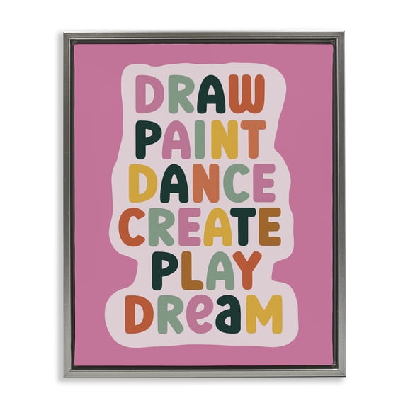 Draw Paint Dance Create Gray Framed Floater Canvas Wall Art, design by Julia Frost