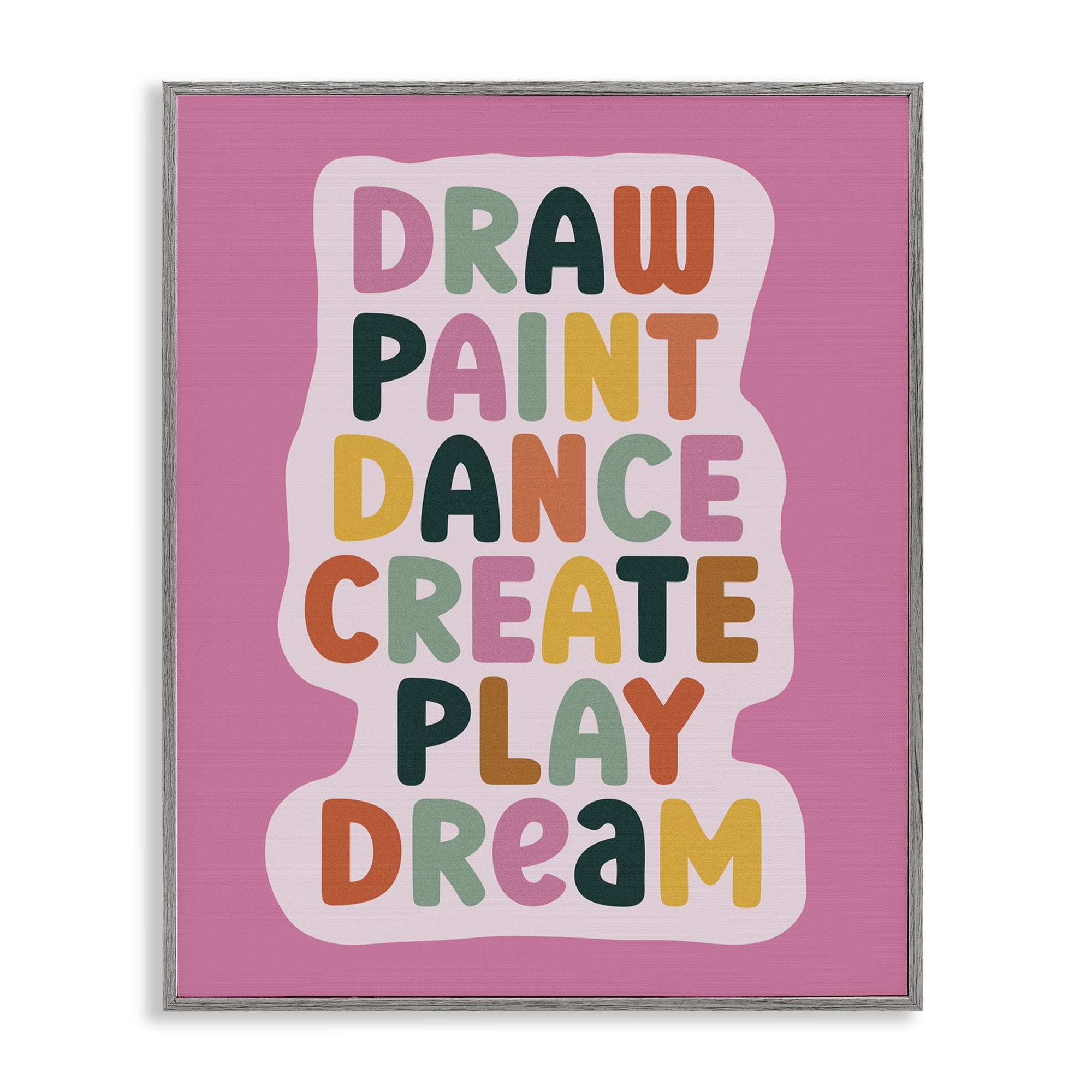 Draw Paint Dance Create Gray Framed Giclee Art, design by Julia Frost
