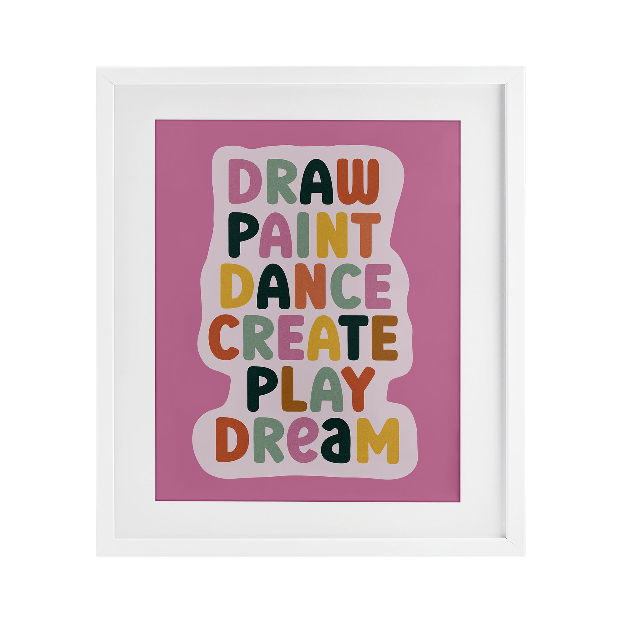 Draw Paint Dance Create White Framed Print Under Glass, design by Julia Frost